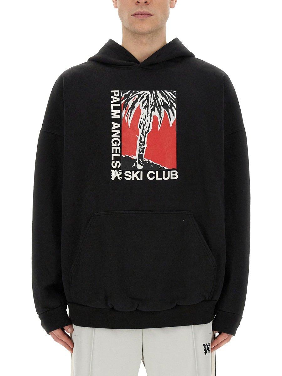 Shop Palm Angels Palm Ski Club Printed Hoodie In Black Whit