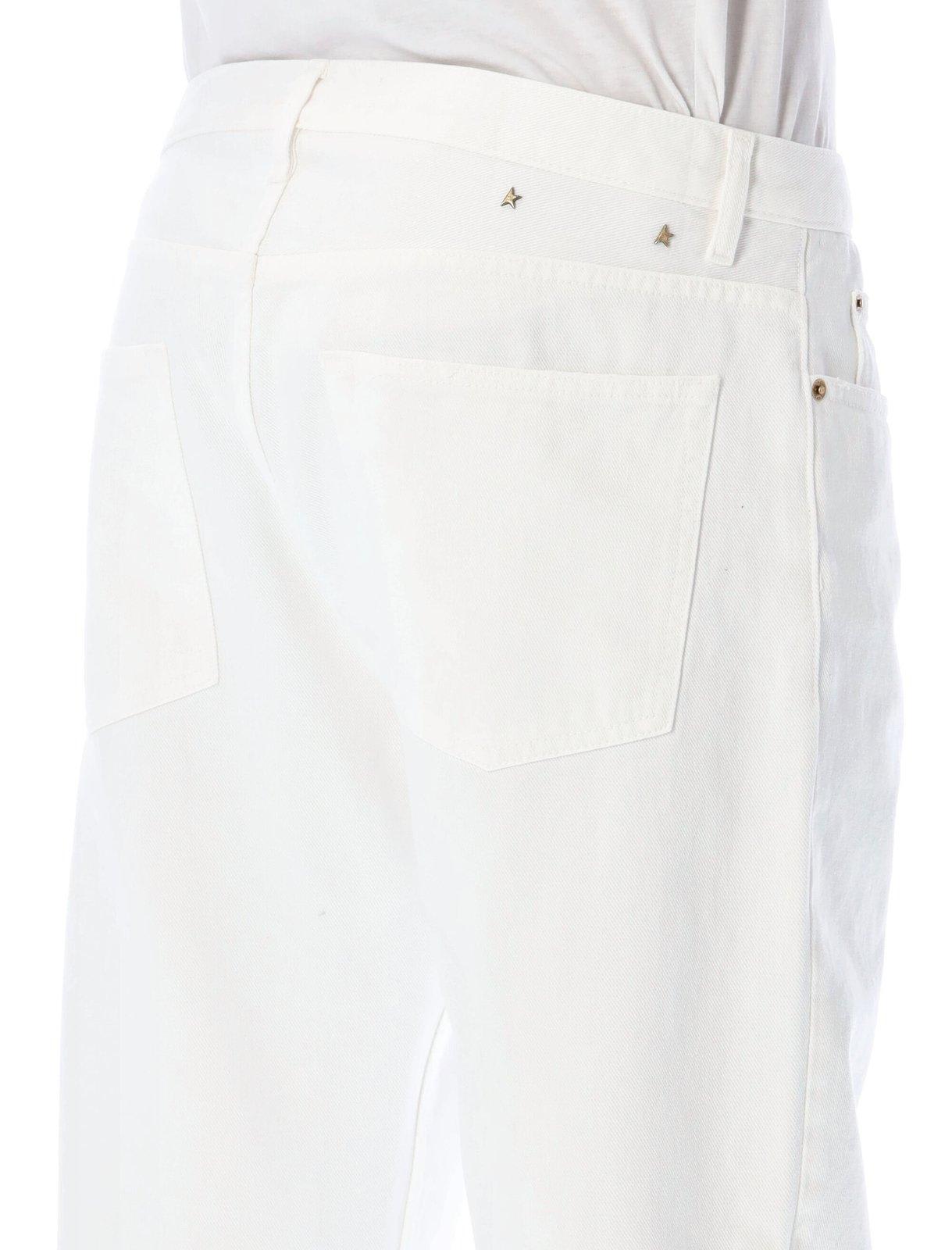 Shop Golden Goose Mid-rise Distressed-hem Jeans In Yellow Cream