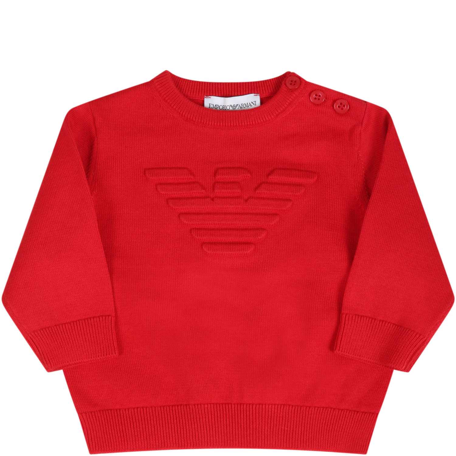 Armani Collezioni Red Sweater For Babyboy With Logo