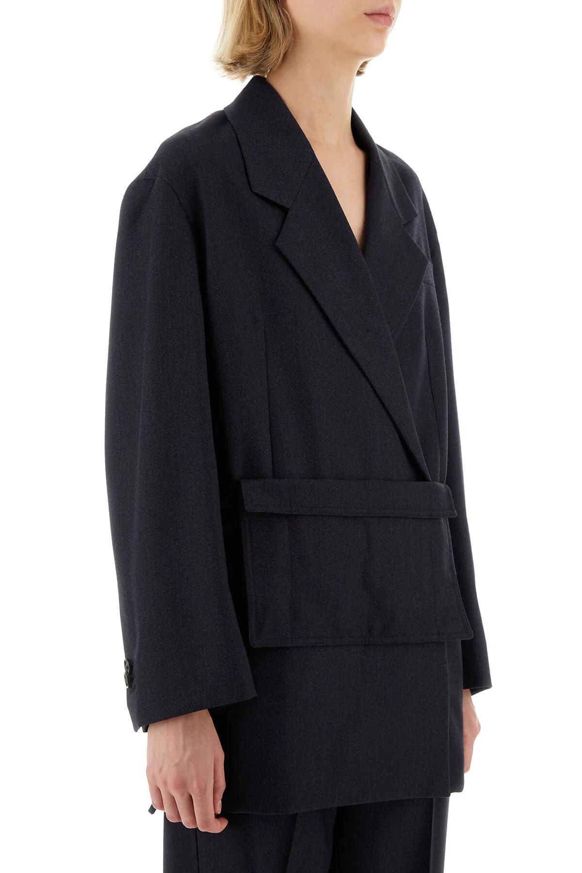 Shop Bottega Veneta Dark Blue Wool Blazer