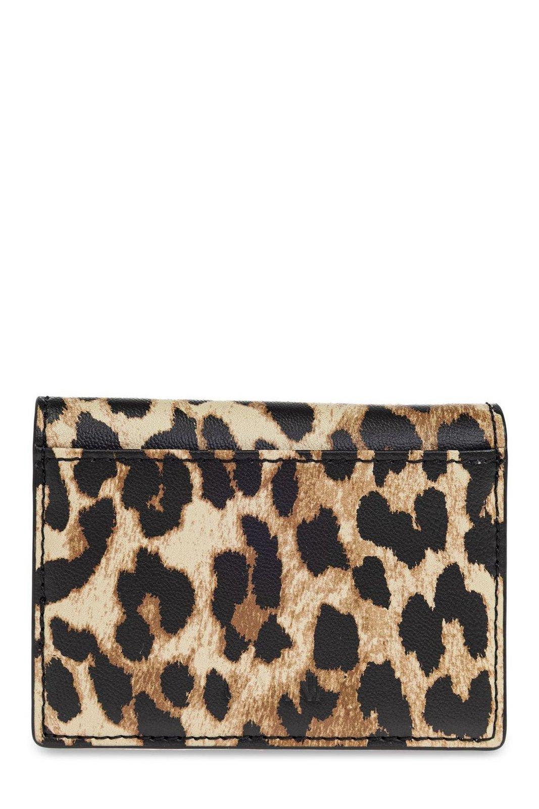 Ganni Brown Card Holder With Butterfly Logo And All-over Leopard Motif In Leather Blend Woman In Animal Print