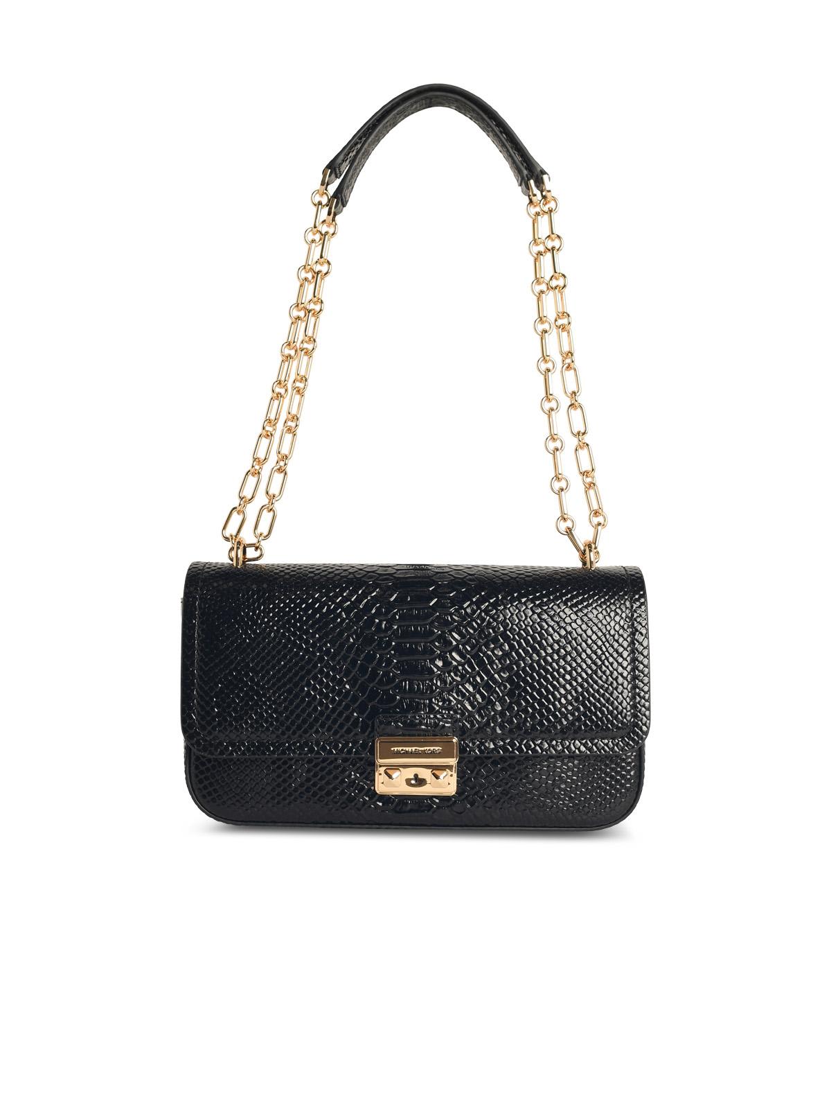 Michael Michael Kors Tribeca Black Snake Print Leather Shoulder Bag In Black