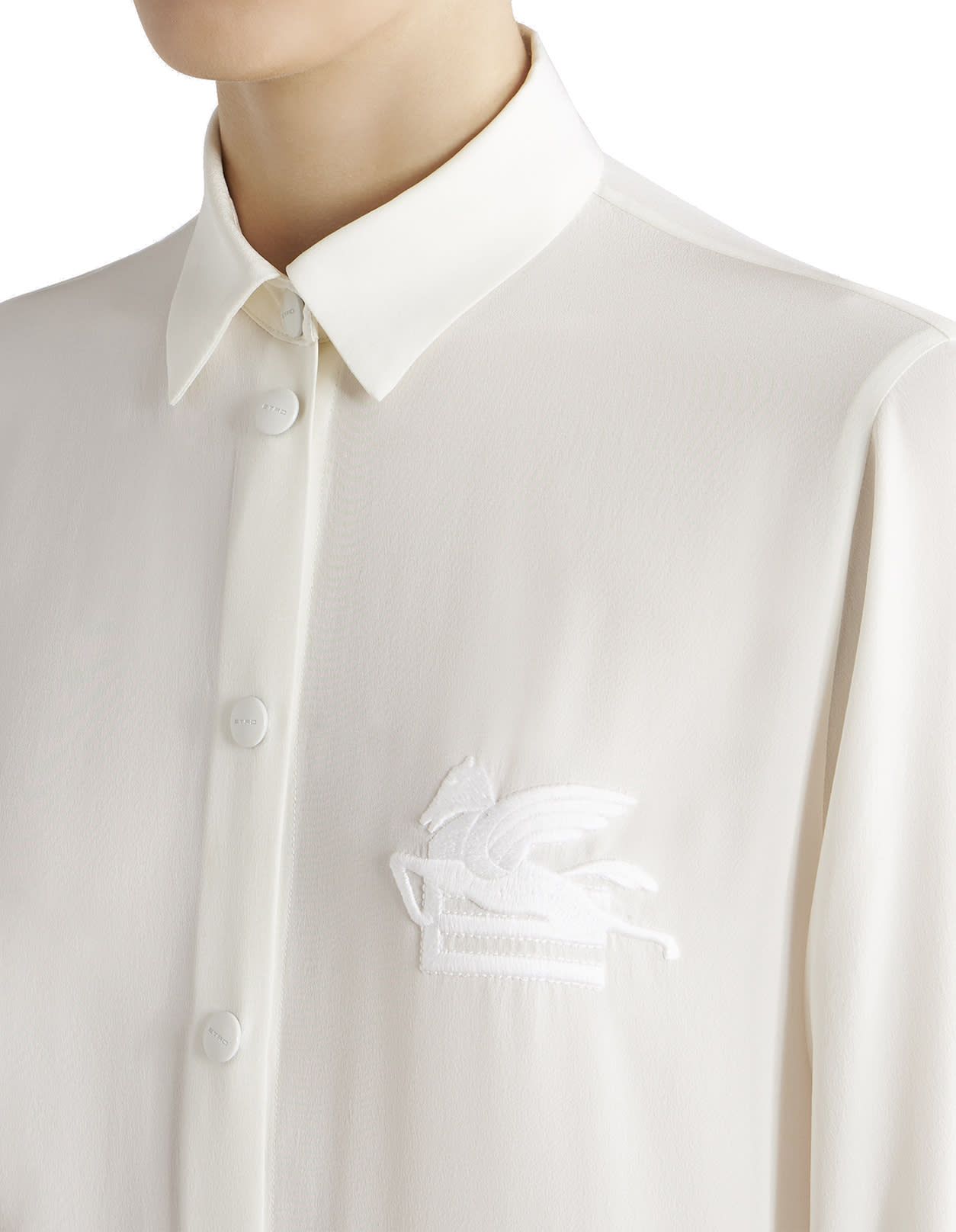 Shop Etro White Crepe De Chine Shirt With Embroidered Pegasus In Bianco