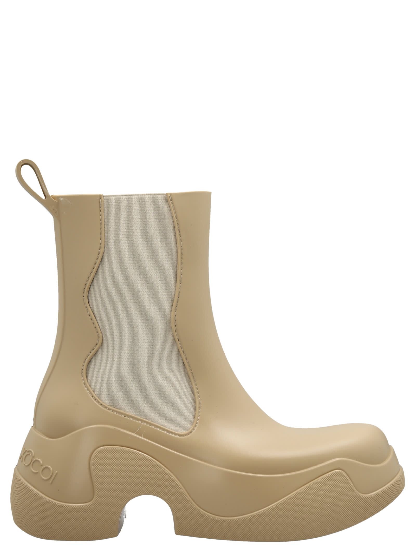 Xocoi Platform Rubber Ankle Boots In Beige