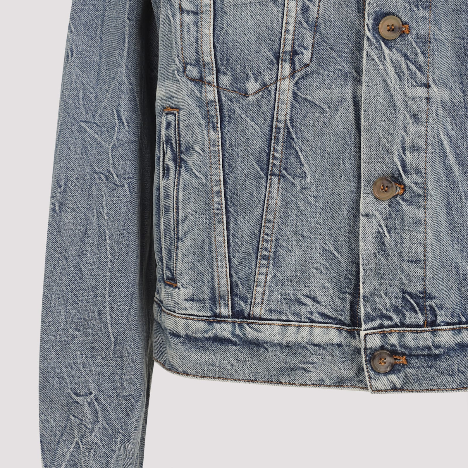 Miu Miu Denim Jacket With Lamb Leather Collar In Blue