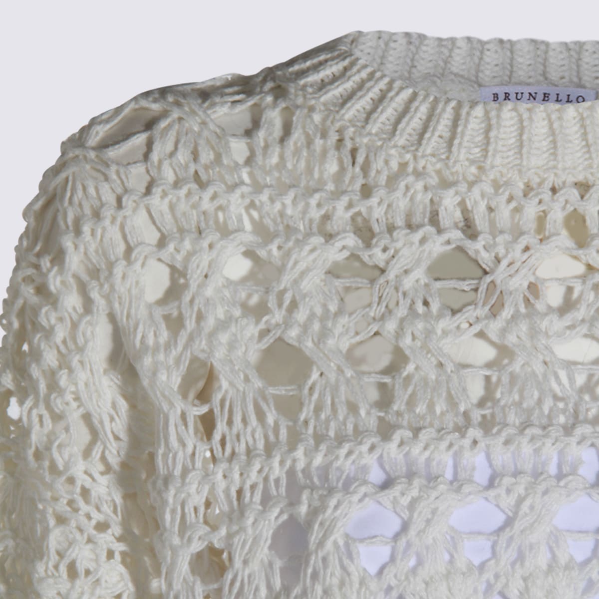 Brunello Cucinelli Jute-cotton Crochet Net Sweater In White