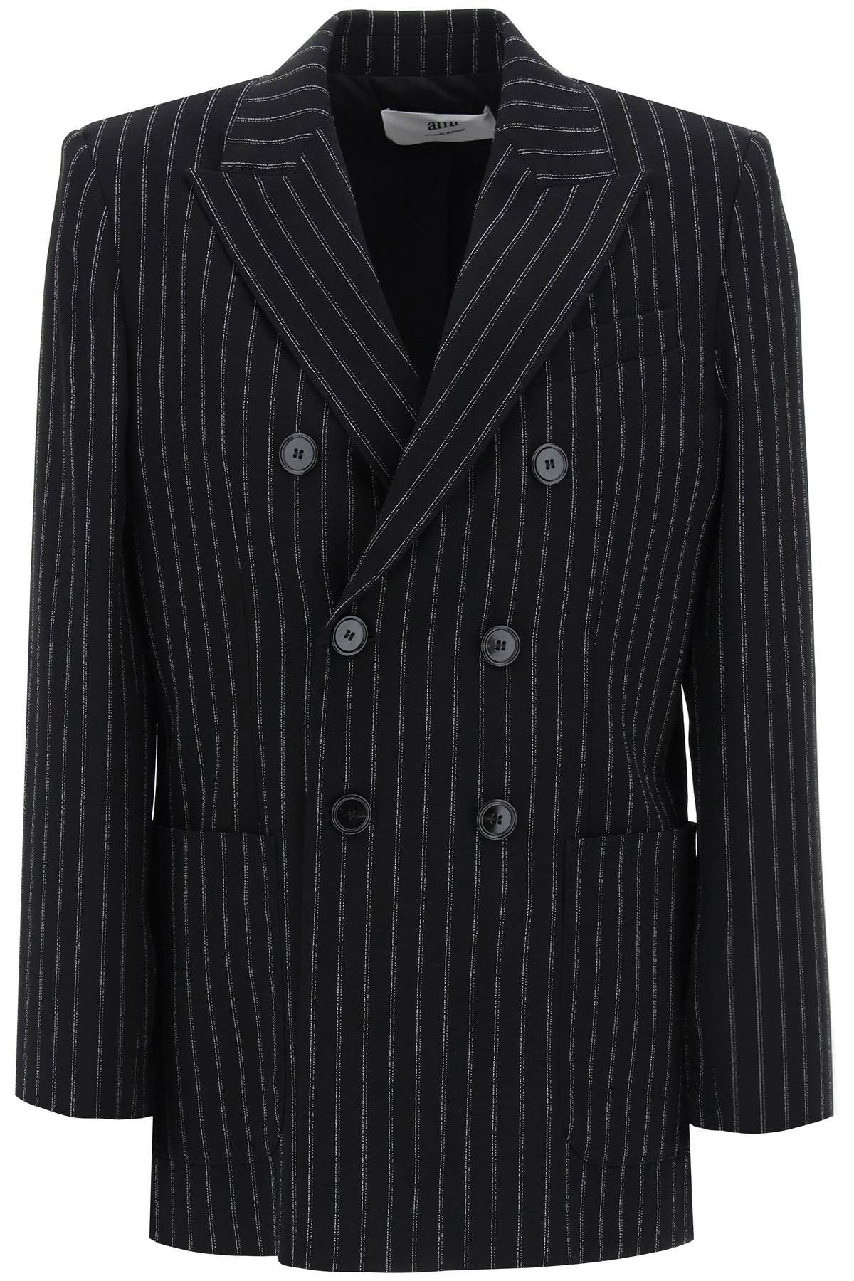 Shop Ami Alexandre Mattiussi Double-breasted Pinstripe In Noir Craie (black)