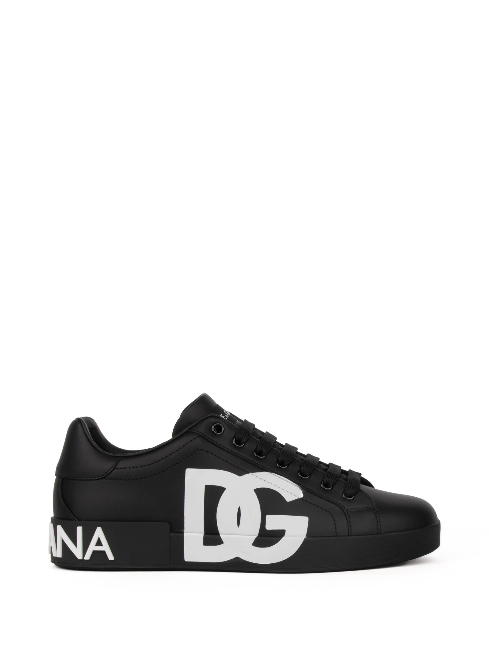 Shop Dolce & Gabbana Portofino Sneakers In Nappa Leather With Logo In Nero Nero