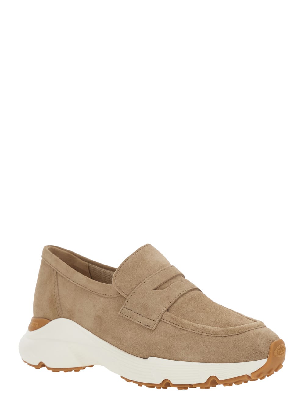 Tod's Suede Loafers With Rubber Sole And Round Toe In Nude