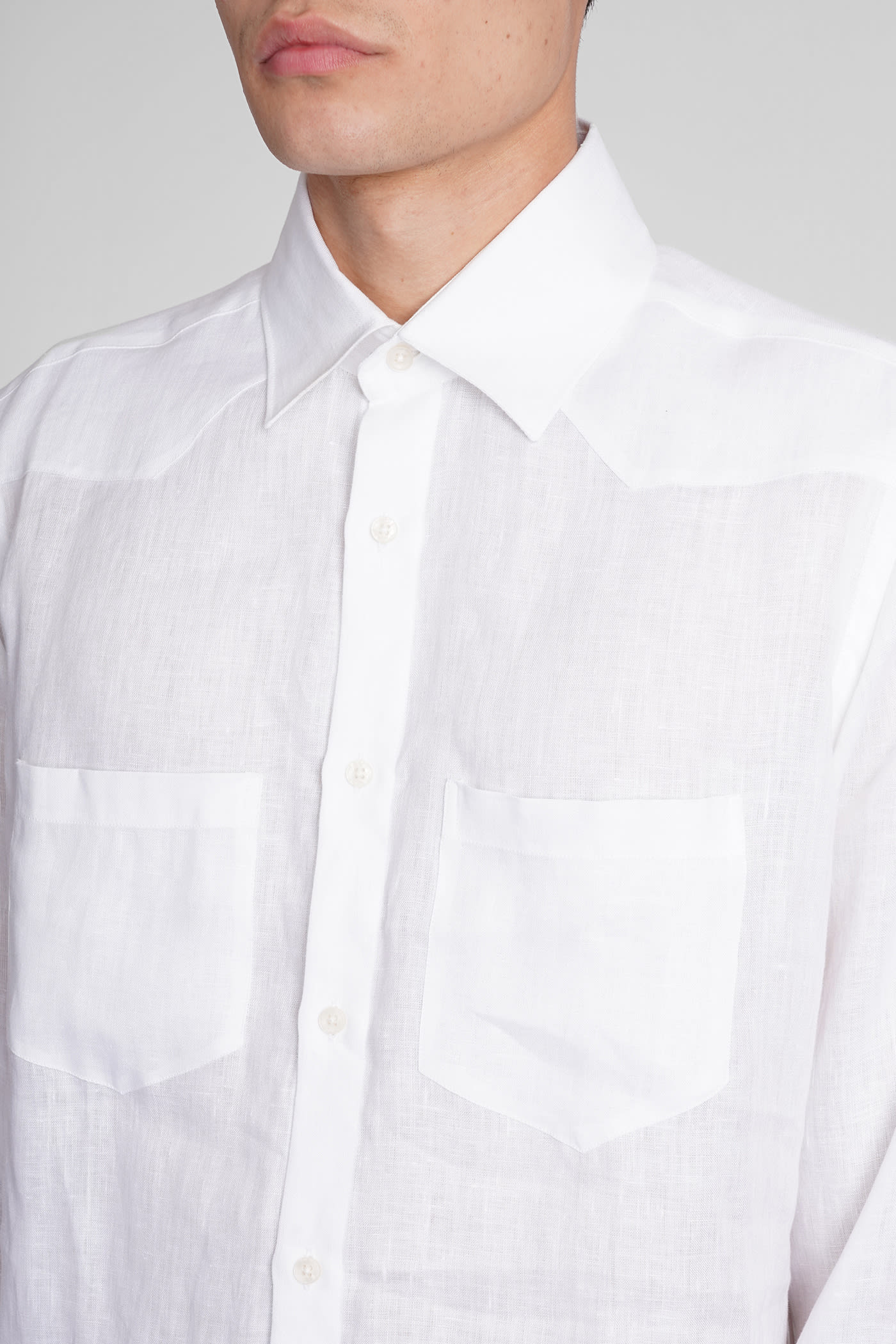 Shop Low Brand Shirt S141 Shirt In White Linen