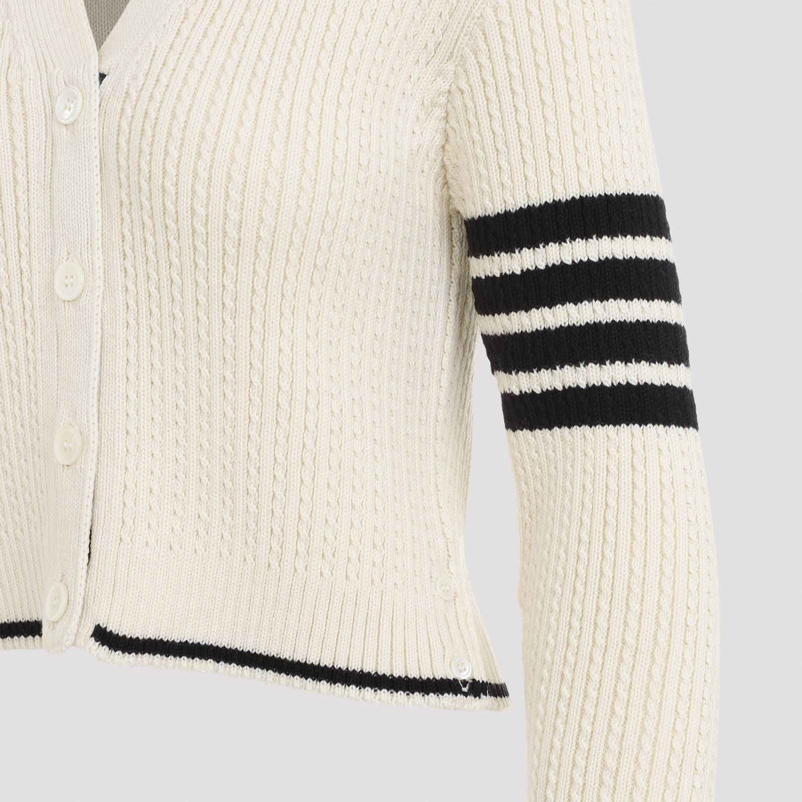 Shop Thom Browne Baby Cable Cropped V-neck Cardigan In White