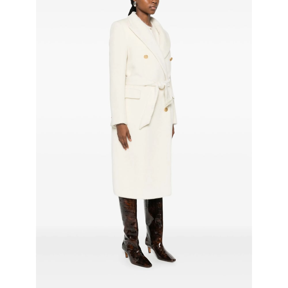 Tagliatore Double-breasted Belted Coat In Neutral