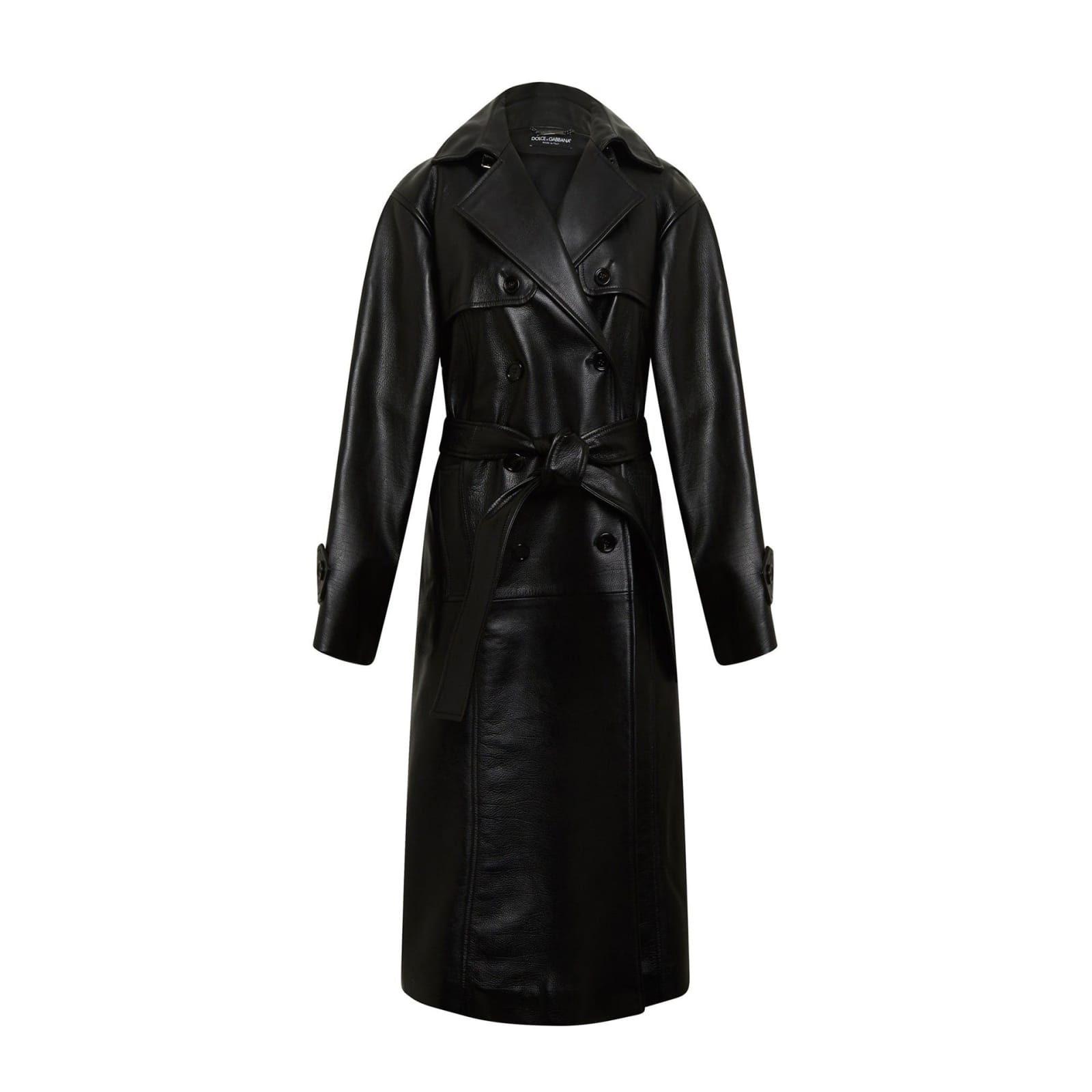 Dolce & Gabbana Leather Coat In Black