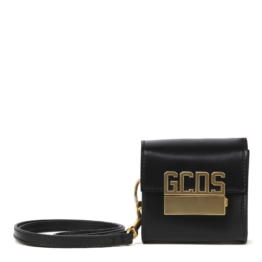 GCDS Black Leather Mini Cube Bag