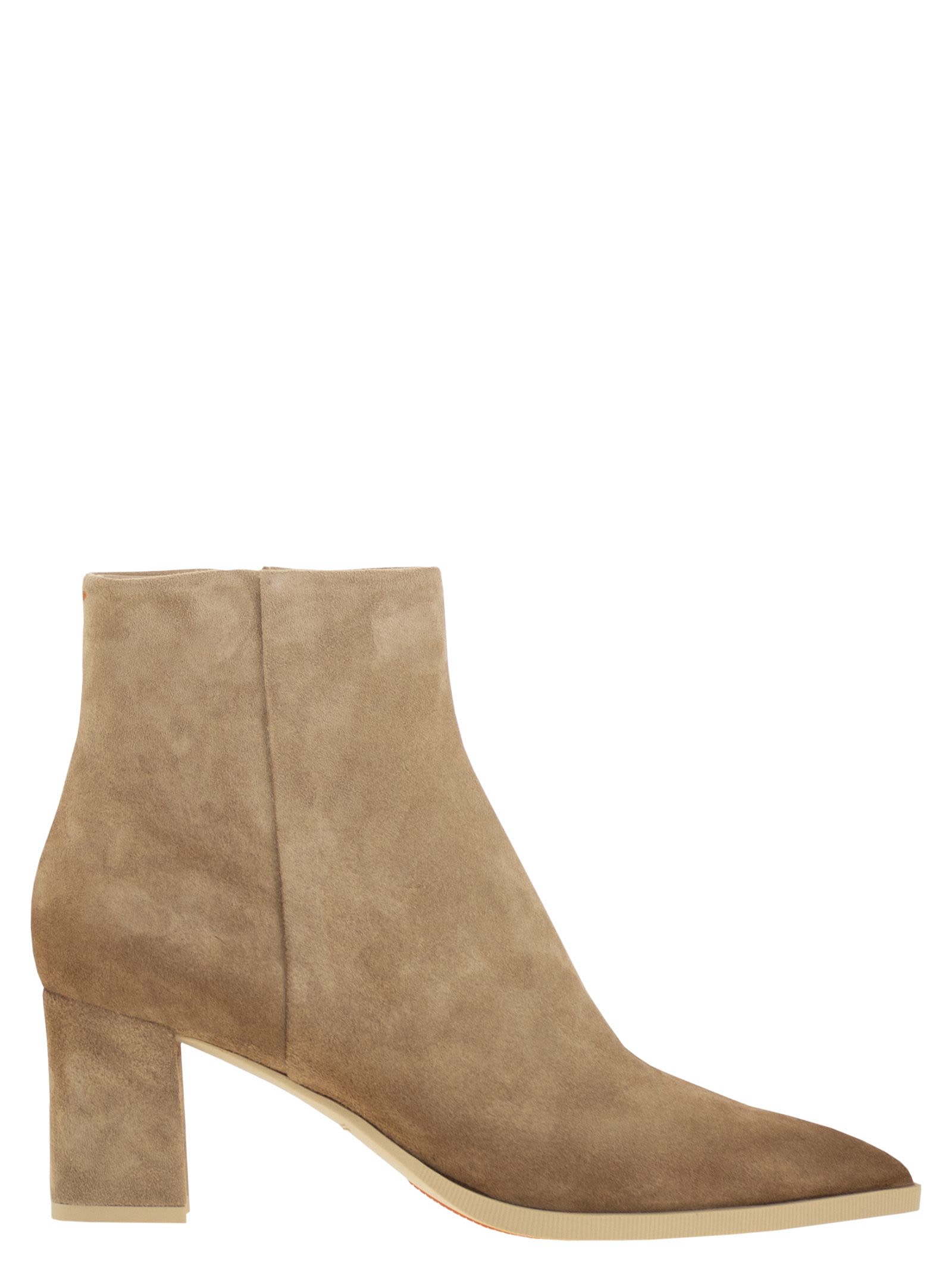 Santoni Mid-heel Suede Ankle Boots In Sand