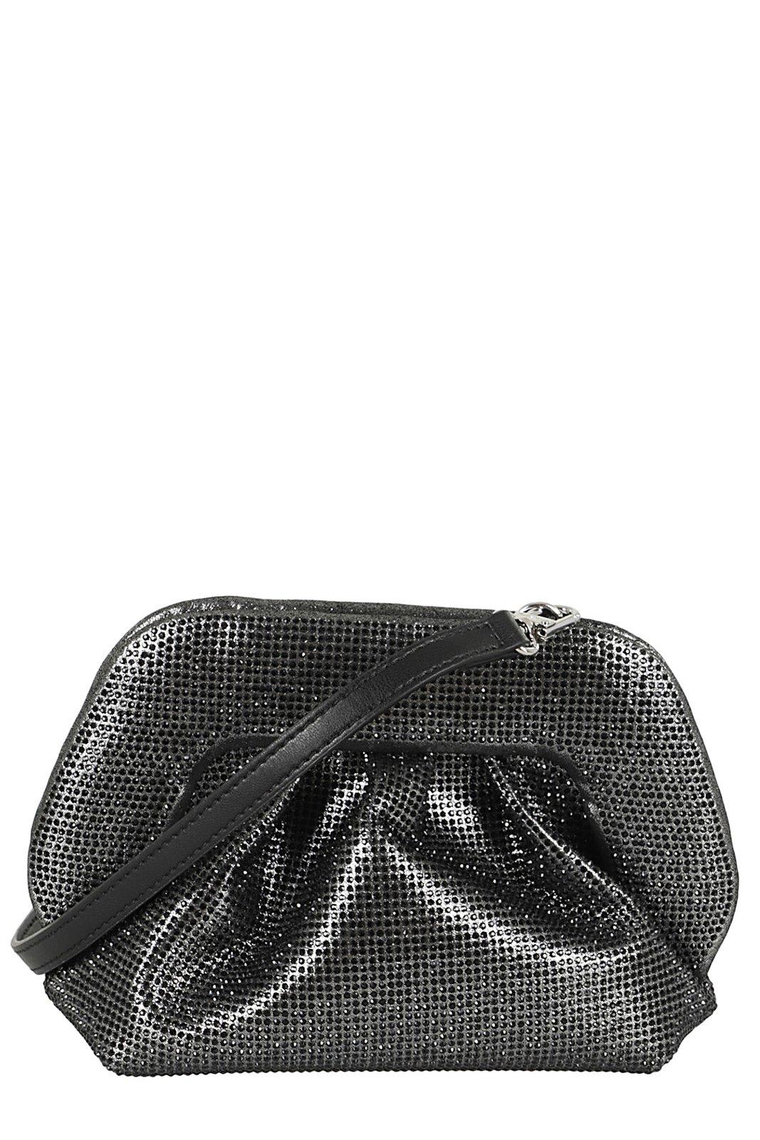 Shop Themoirè Gea Ruched Embellished Clutch Bag  In Black