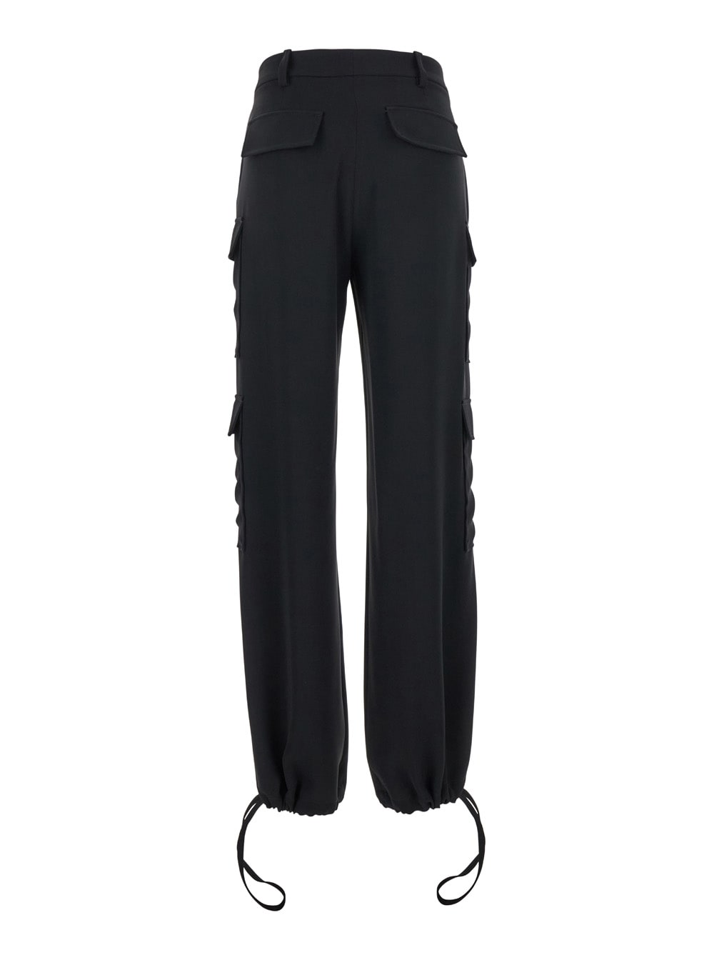 Shop P.a.r.o.s.h Black Cargo Pants With Drawstring At The Ankles In Fabric Woman