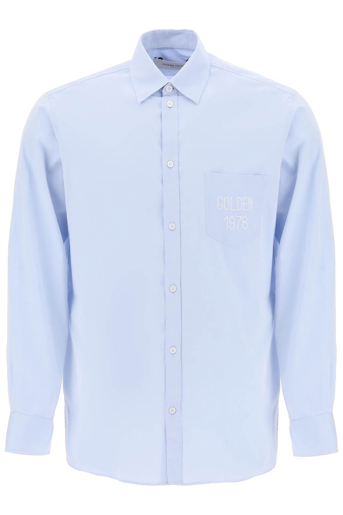 Shop Golden Goose Alvise Shirt With Embroidered Pocket In Light Tempest (light Blue)