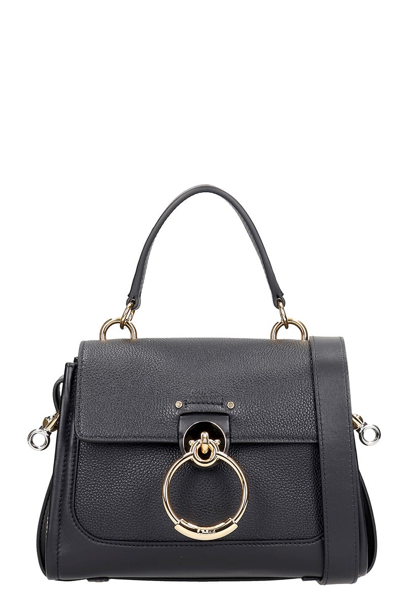 Chloé Tess Media Hand Bag In Black Leather