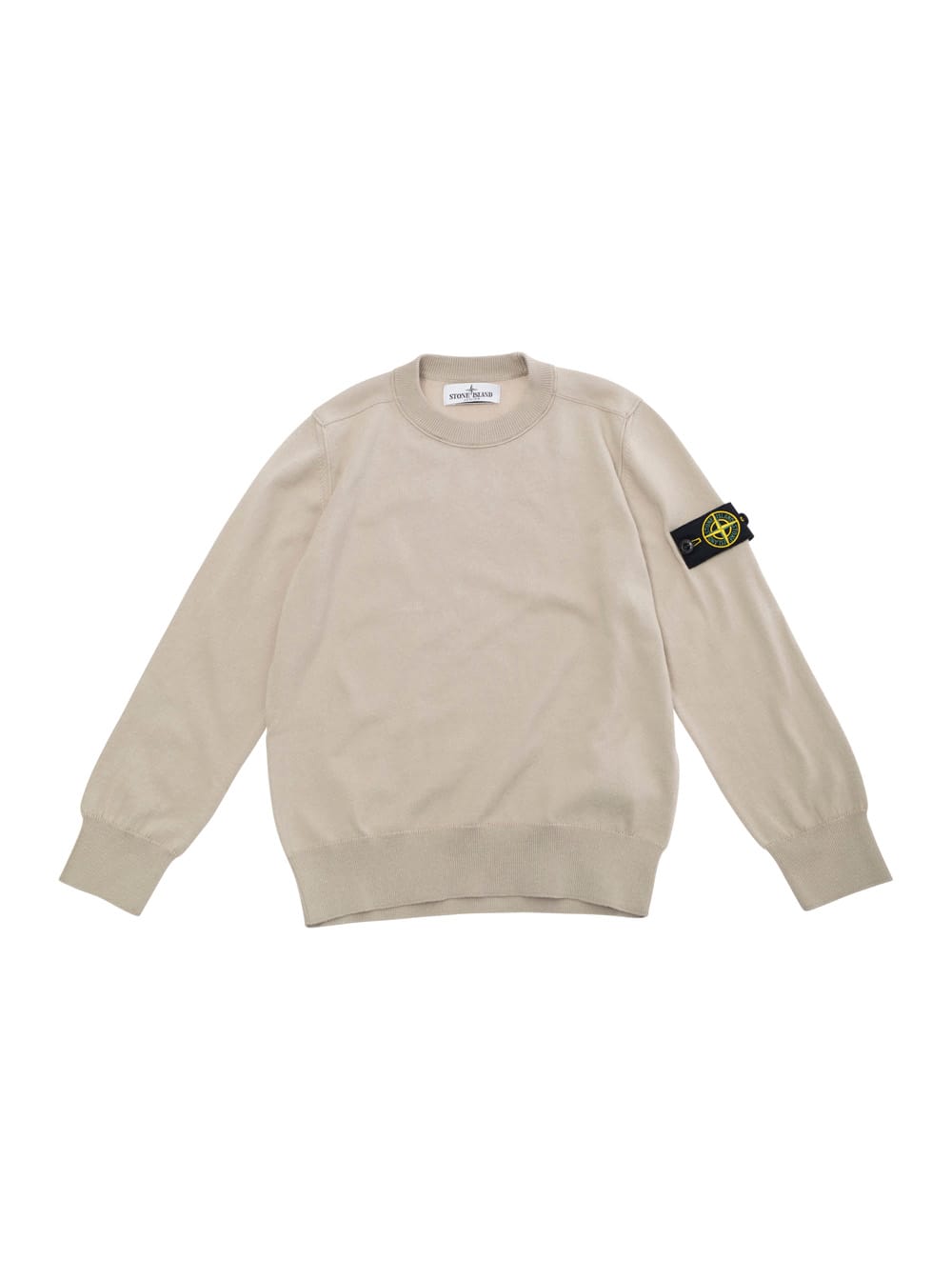 Stone Island Beige T-shirt With Round Neck And Logo Patch On The Sleeve I Cotton Boy In Beige