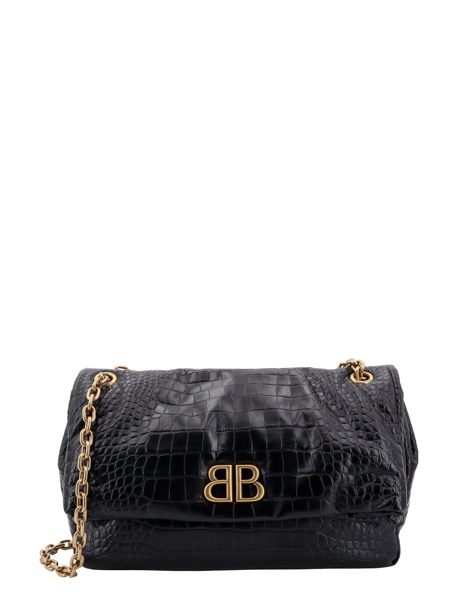 Balenciaga Monaco Crinkled-leather Shoulder Bag In Black
