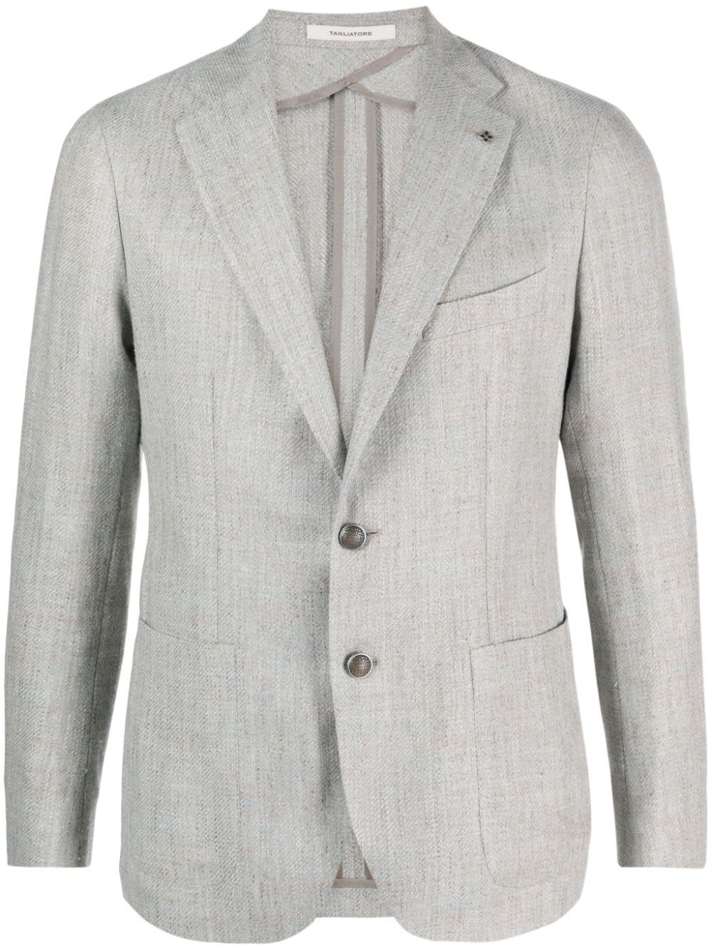 Shop Tagliatore Montecarlo Jacket In Light Blue Beige White