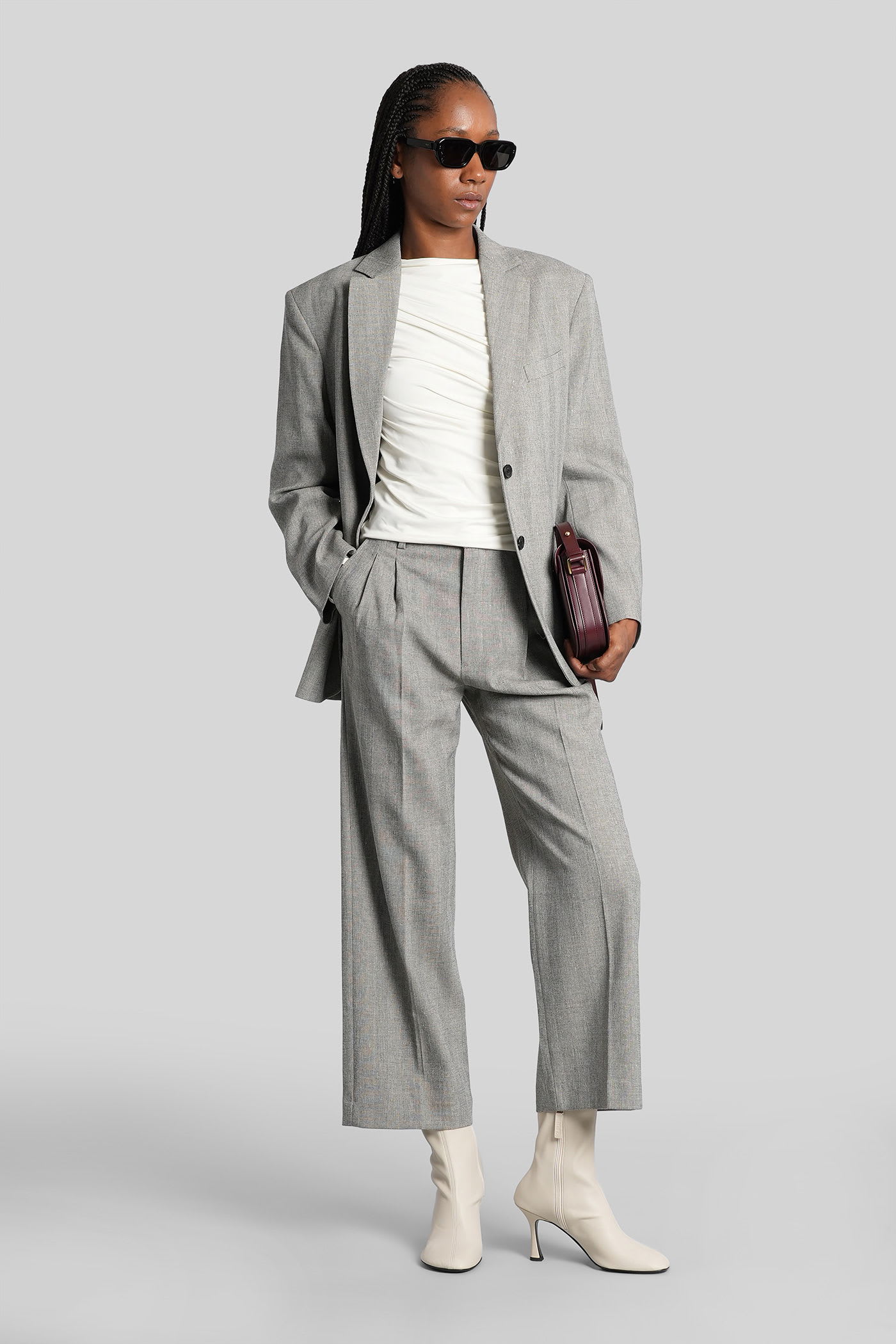 Anine Bing Draped Long Sleeve Stretch Fabric Top In White