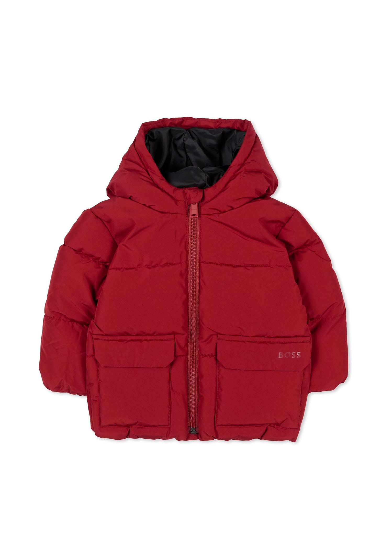 Hugo Boss Red Down Jacket For Baby Boy With Logo In Red