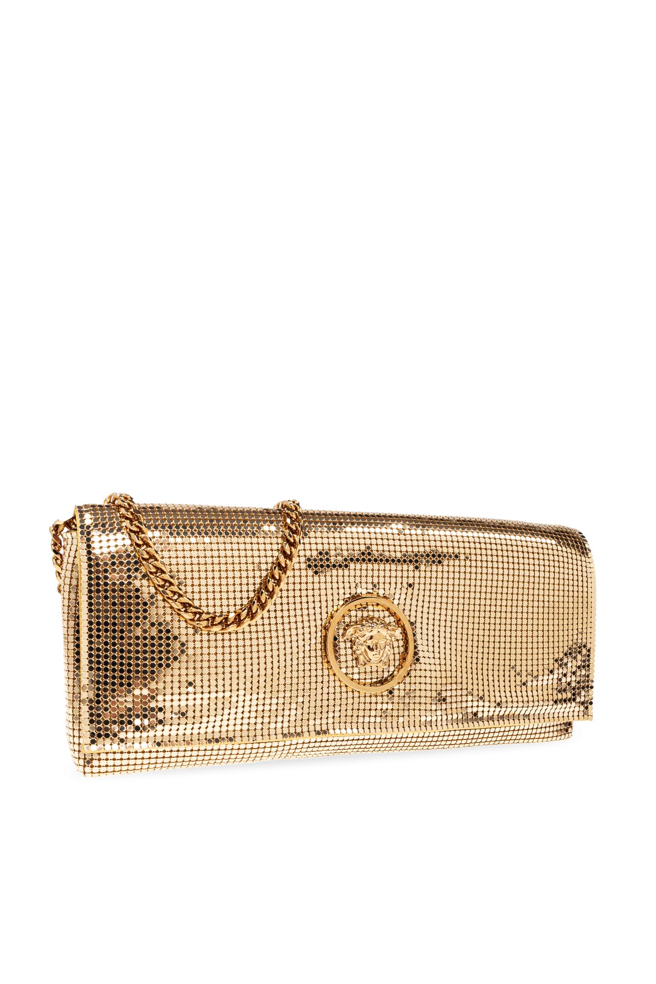 Versace Clutch With Shimmering Crystals In Gold