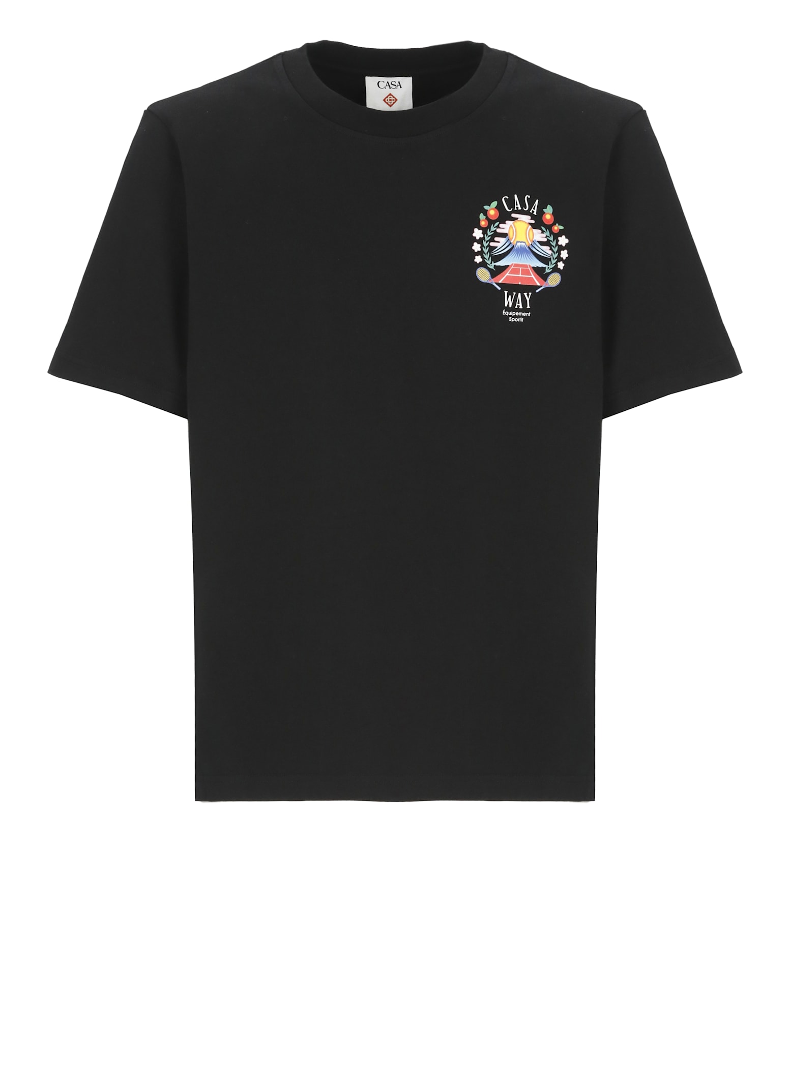 Casablanca Black Crewneck T-shirt With Logo Detail On The Front And Maxi Logo Print On The Rear In Black