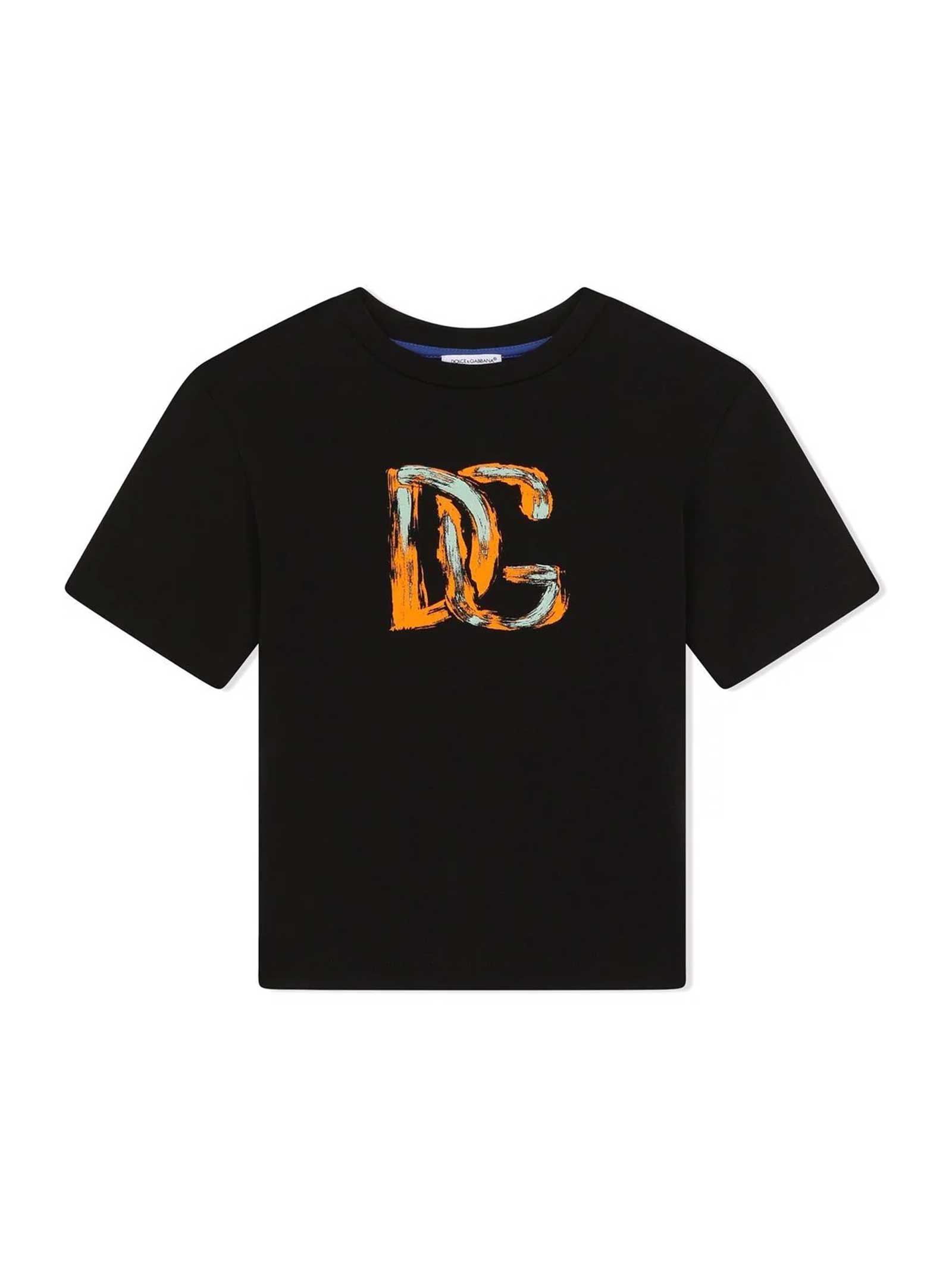 Dolce & Gabbana Black T-shirt With Multicolor Print Dolce & gabbana Kids