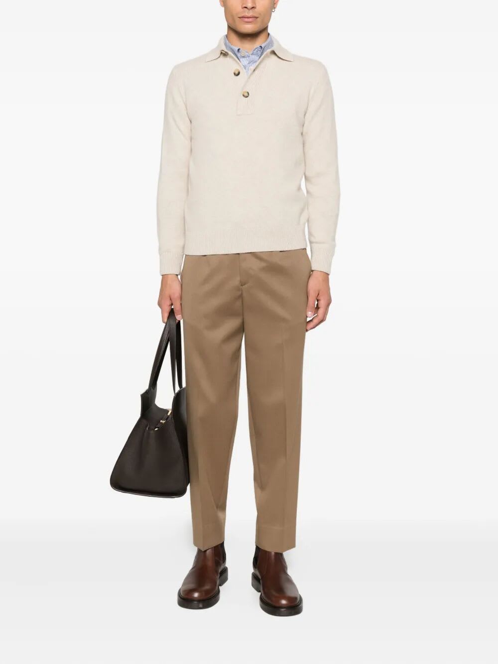 Filippo De Laurentiis Polo Sweater Ls In Neutral