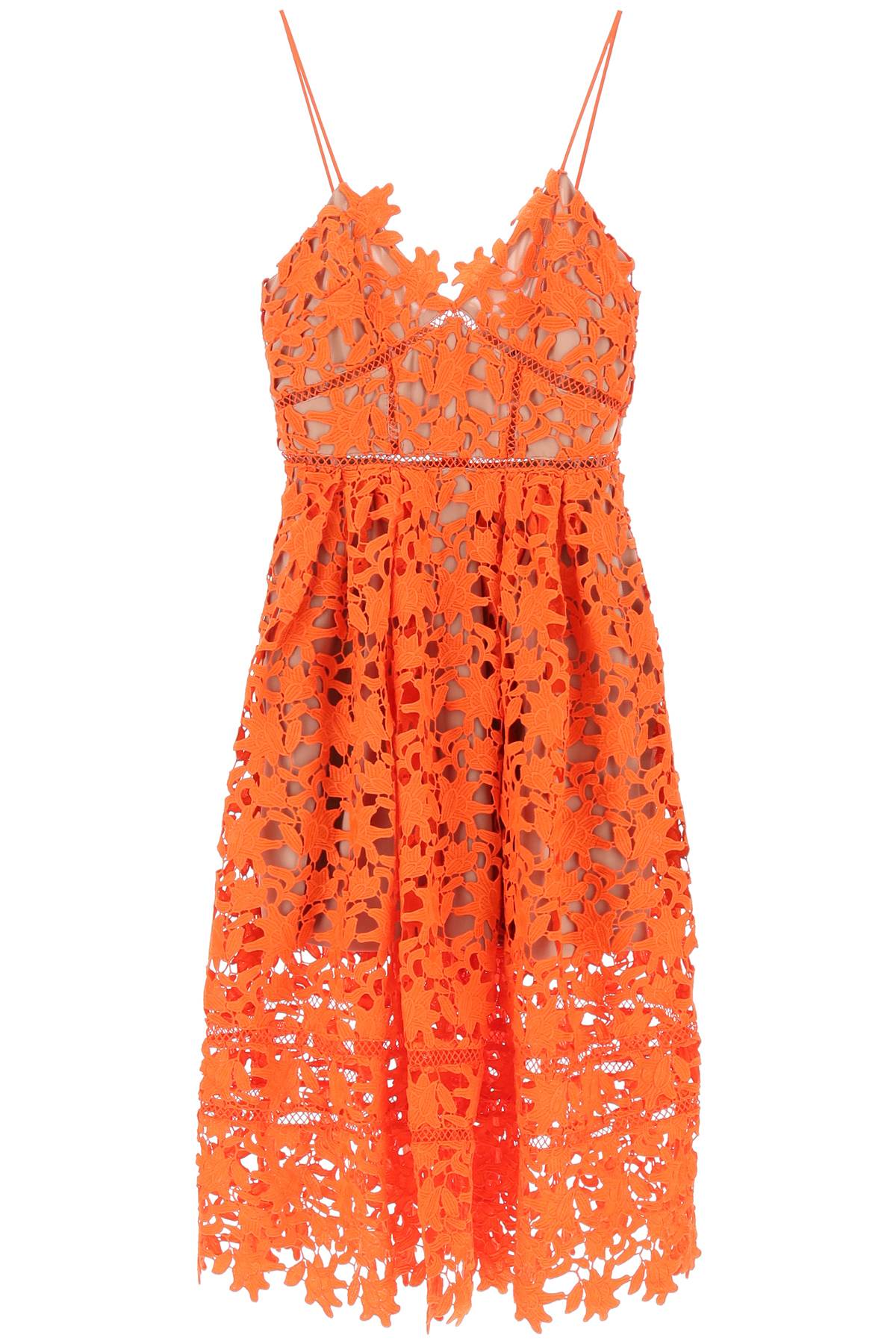 Shop Self-portrait Azaelea Floral Lace Midi Dress In Orange (orange)