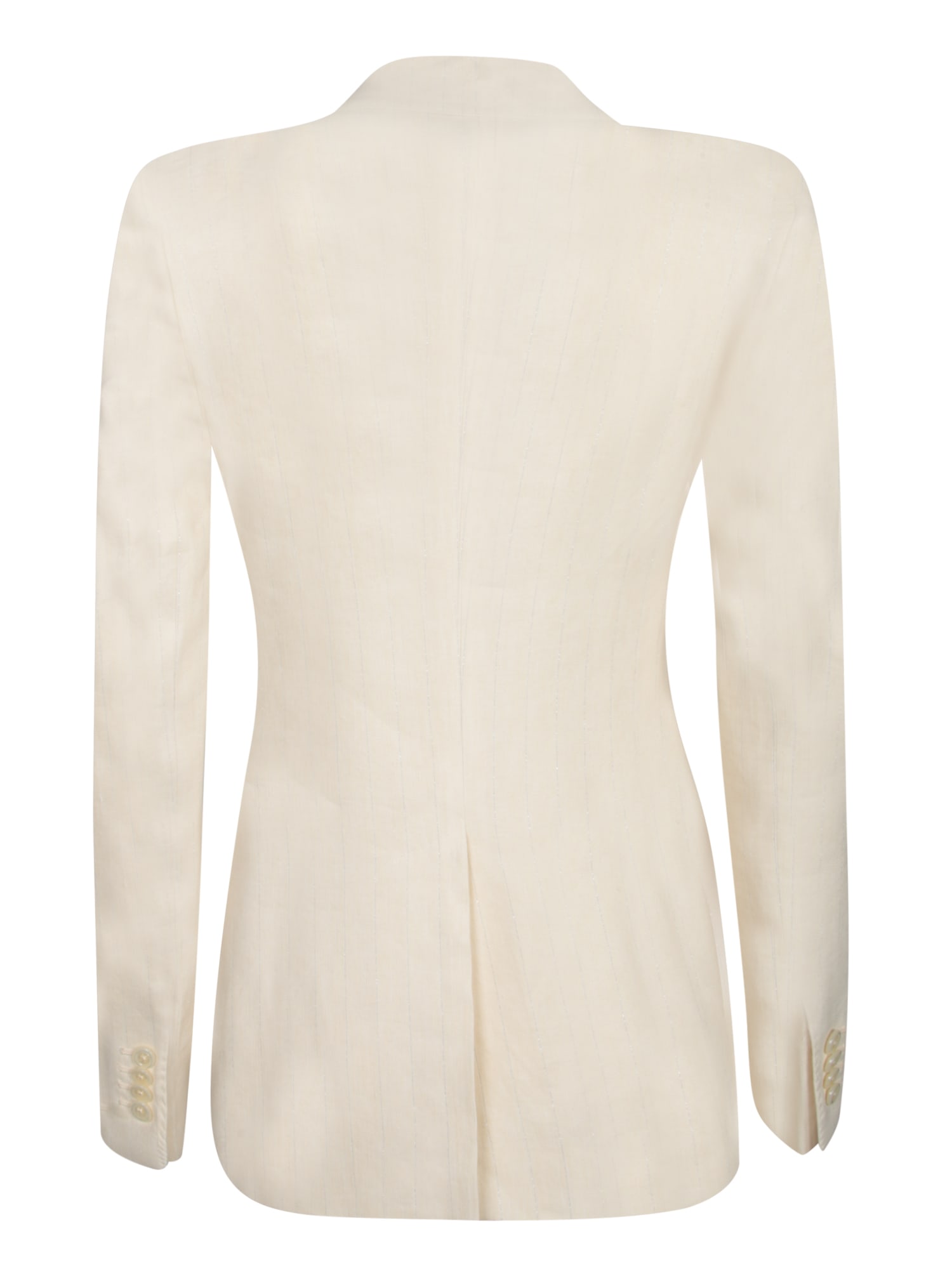 Tagliatore Striped Cotton Double-breasted Jacket With Tone-on-tone Buttons In Beige