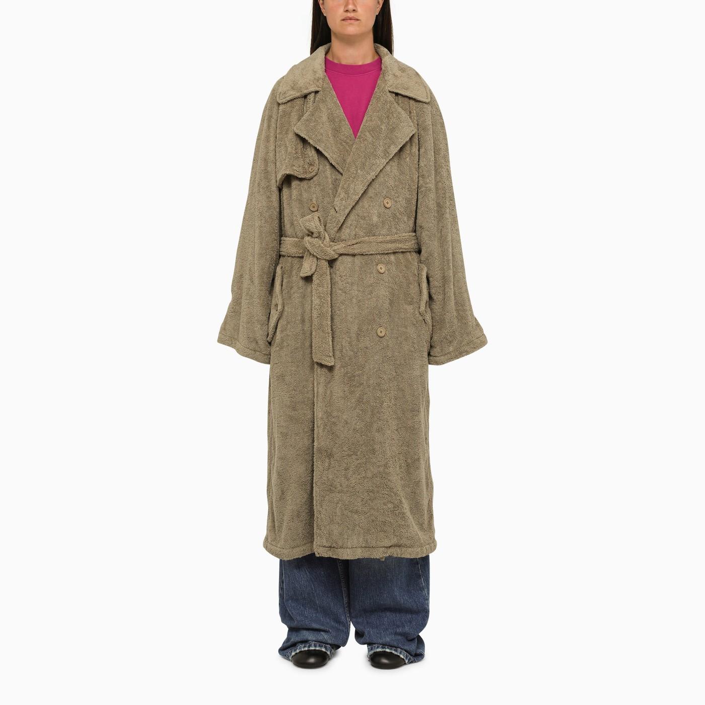 Shop Balenciaga Towel Trench Coat In Sand-coloured Cotton In Beige