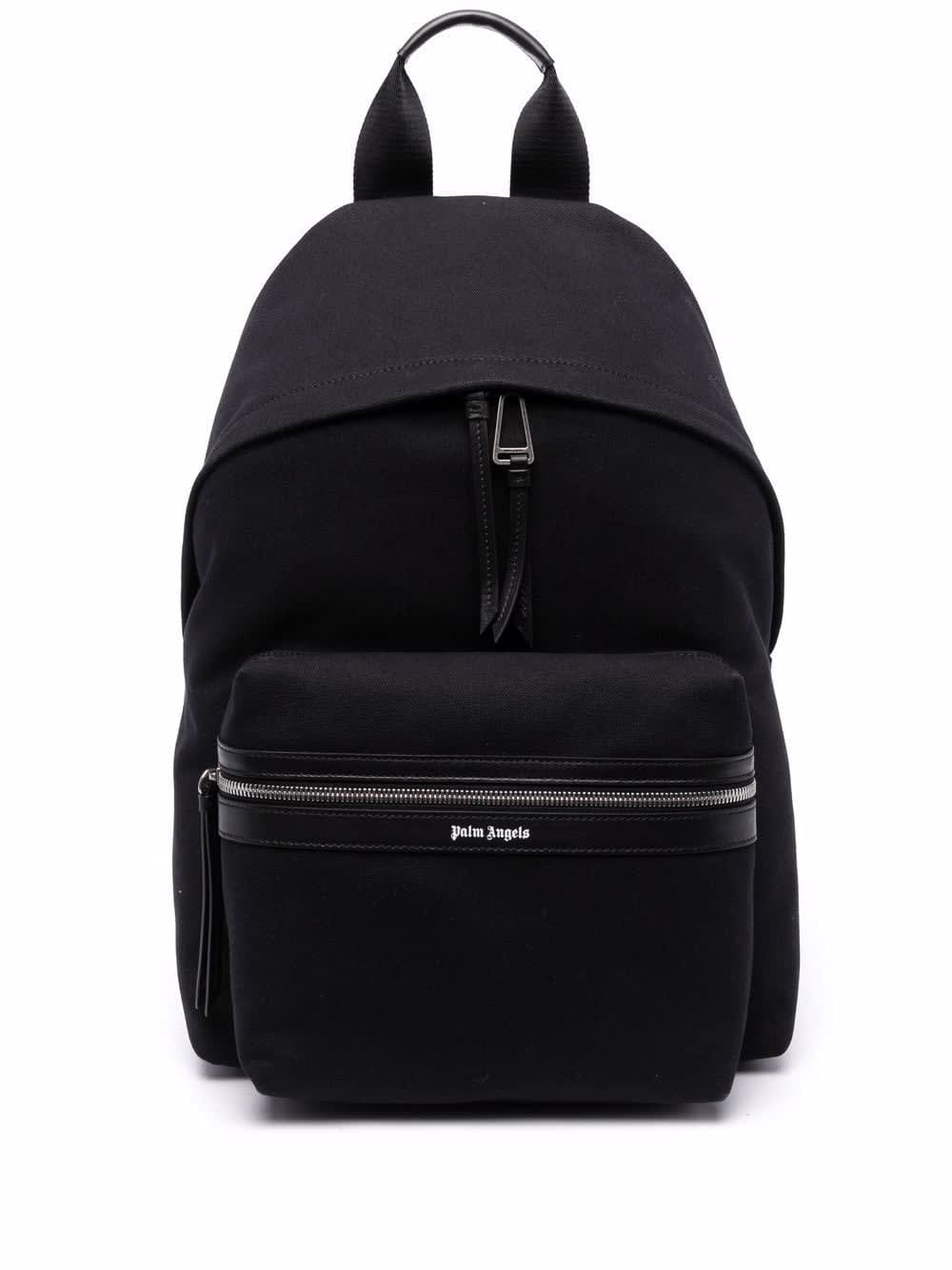 Palm Angels Man Black Backpack In Cotton Canvas With Micro Logo