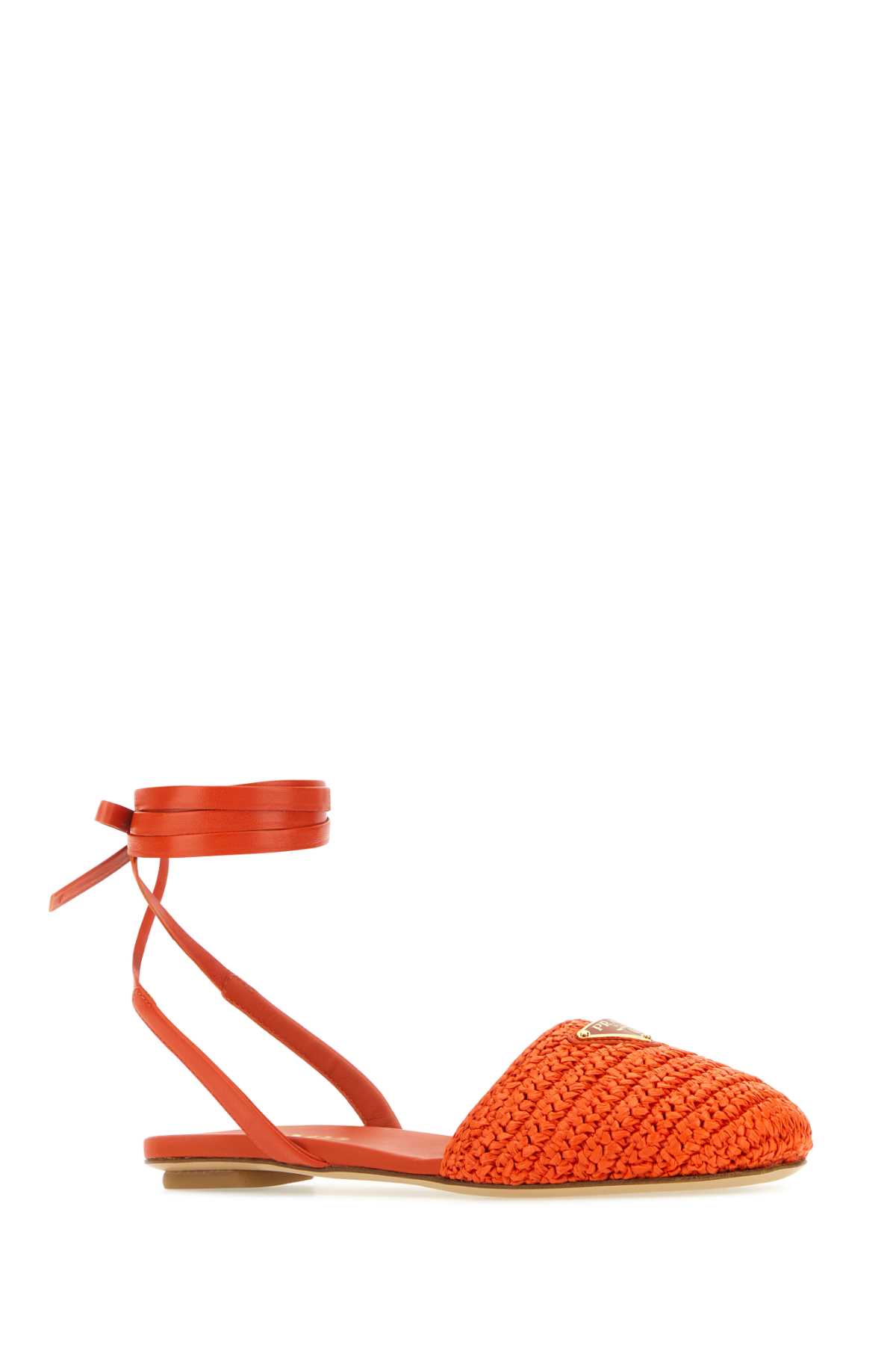 Shop Prada Orange Raffia Sandals In Arancio