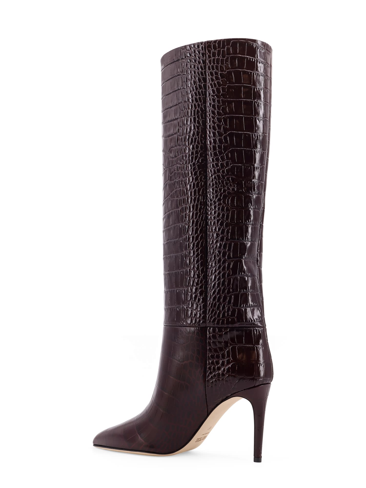 Paris Texas Stiletto Embossed Croco Leather Boots In Burgundy