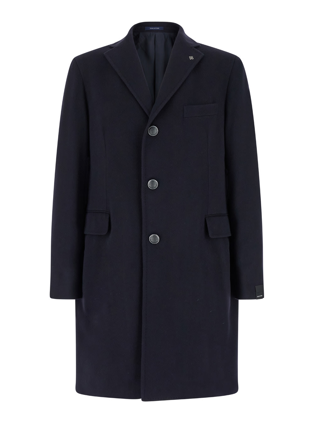 Shop Tagliatore Blue Single-breasted Coat With Logo Pin In Wool Blend Man