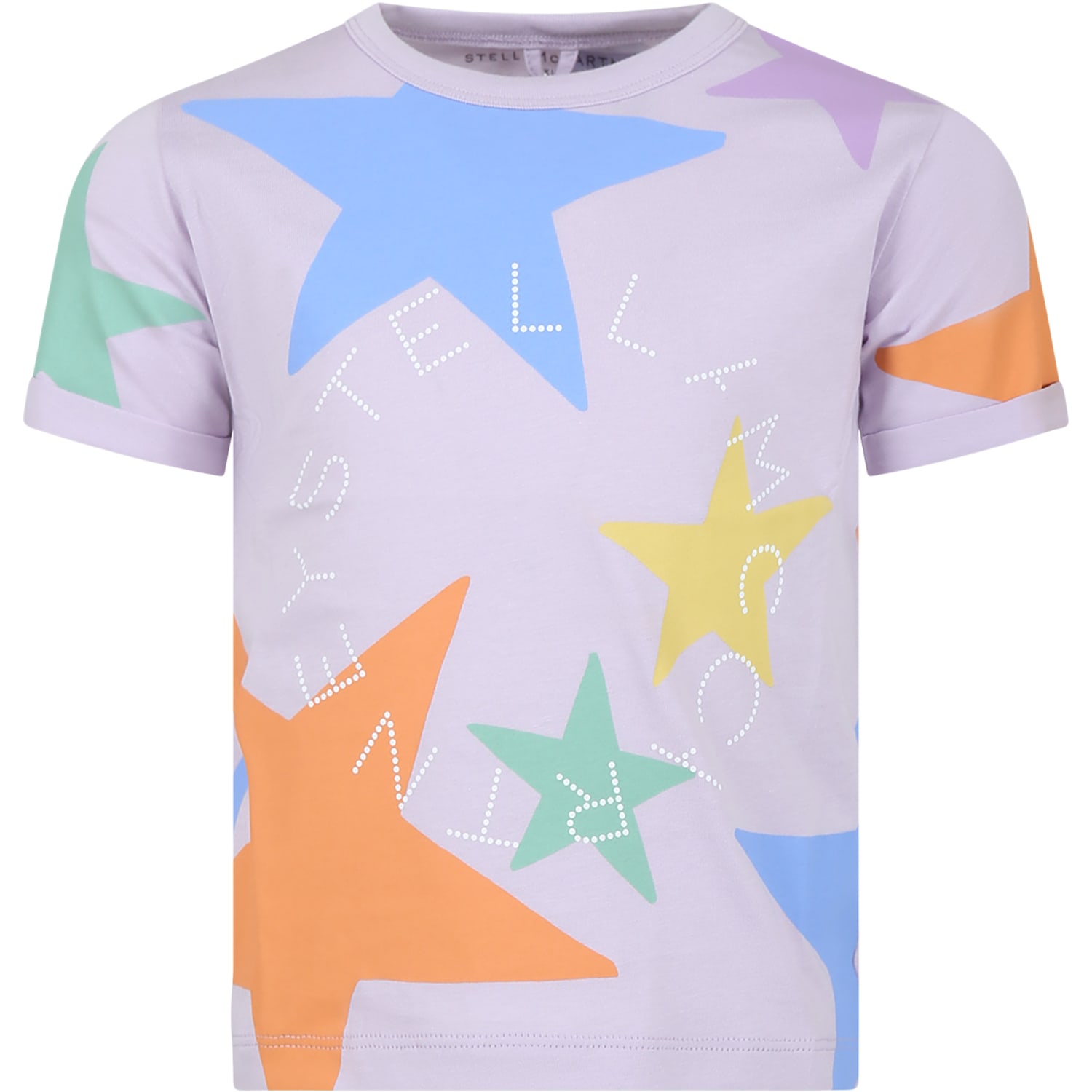 Stella Mccartney Kids' Purple T-shirt For Girl With Stars And Logo In Violet