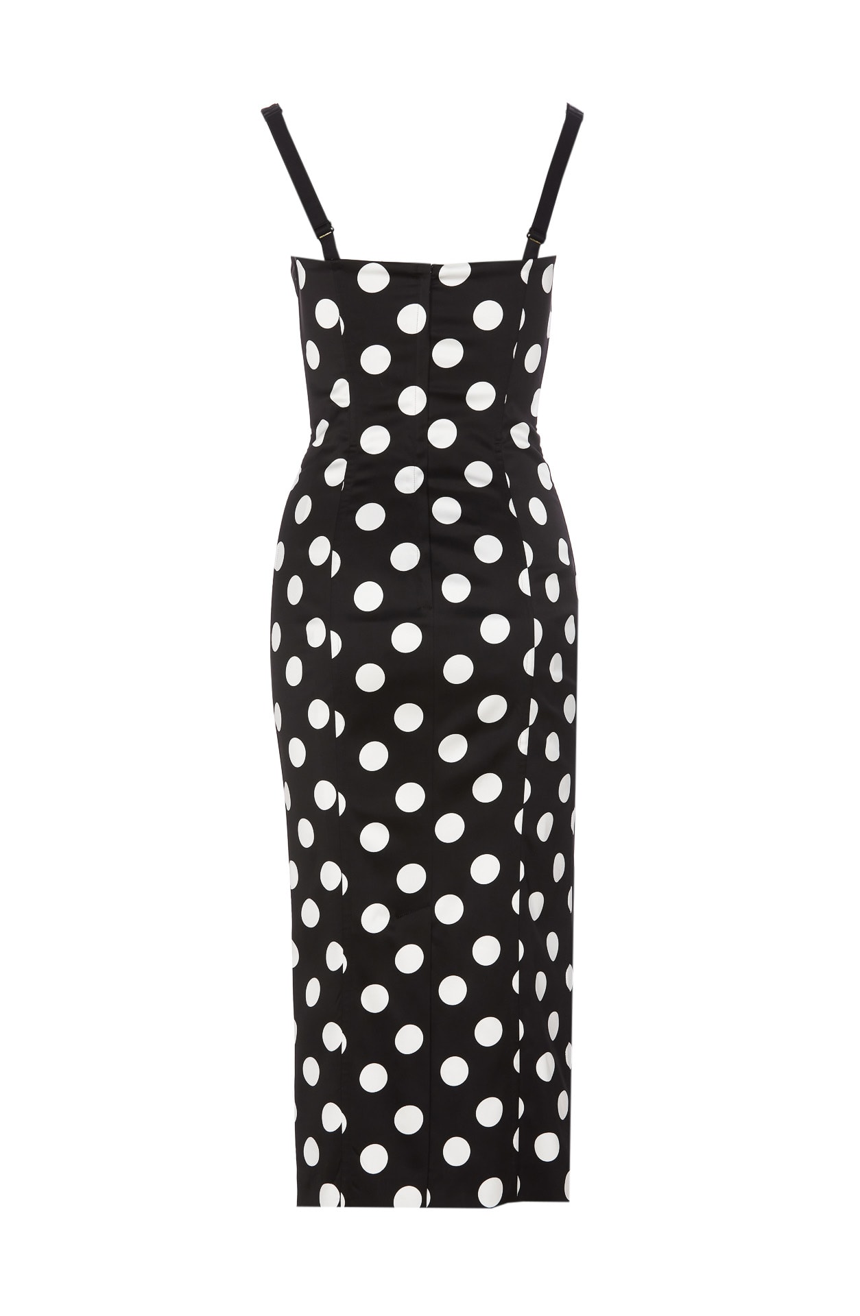 Shop Dolce & Gabbana Polka Dot Print Bustier Midi Dress In Black/white