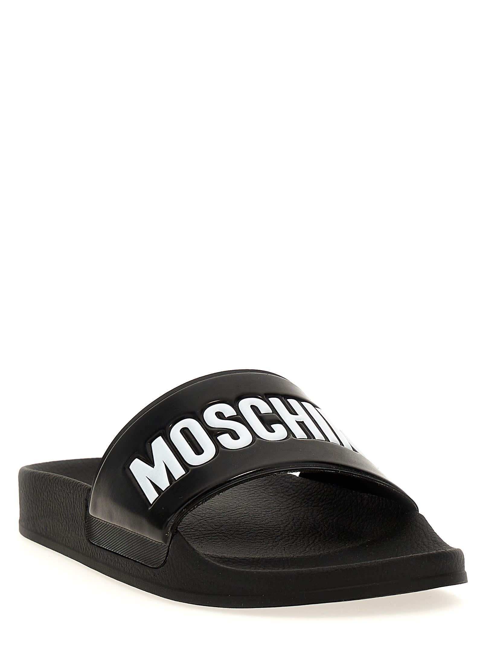 Shop Moschino Logo Slides In Black