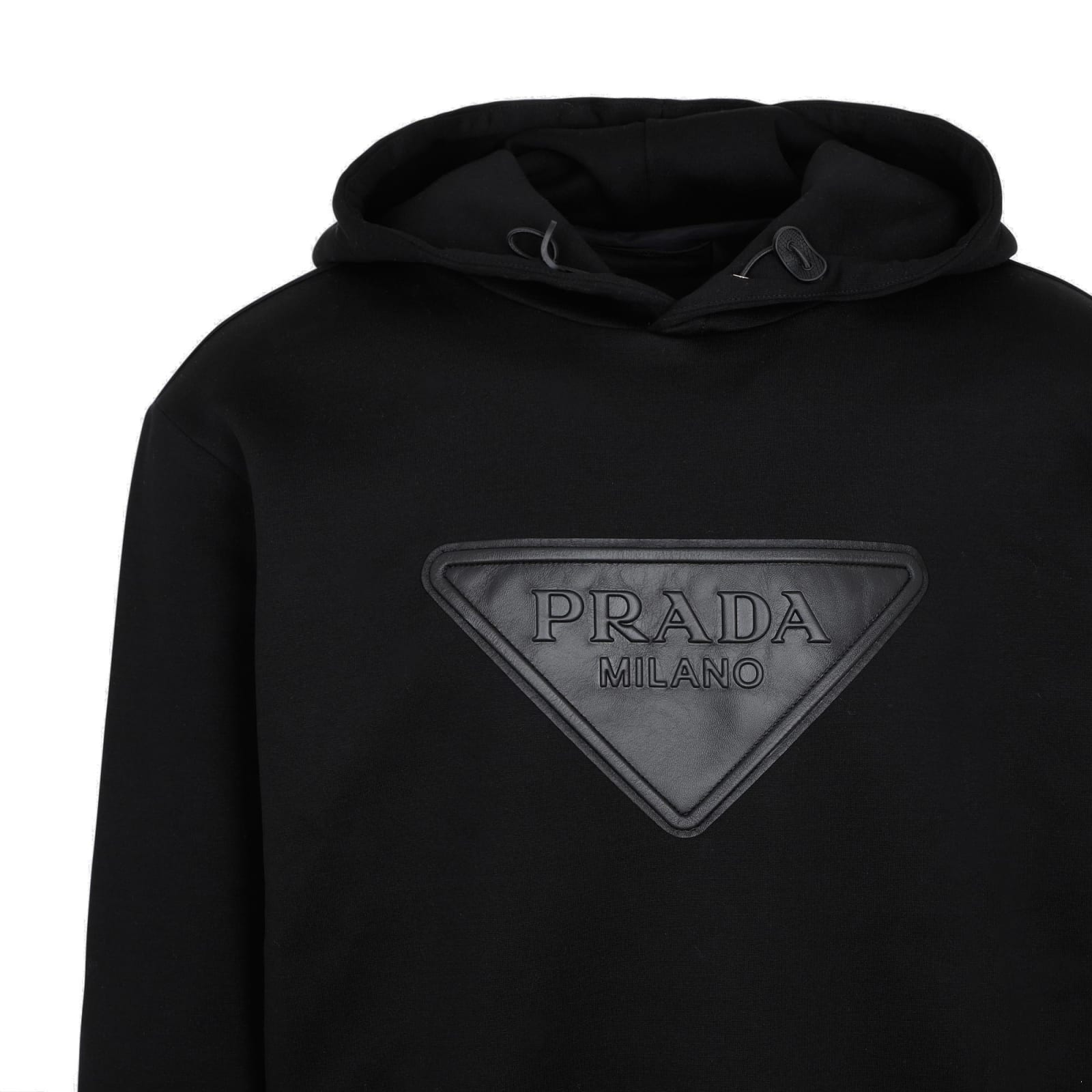 Prada Logo-patch Long-sleeved Hoodie In Black | ModeSens