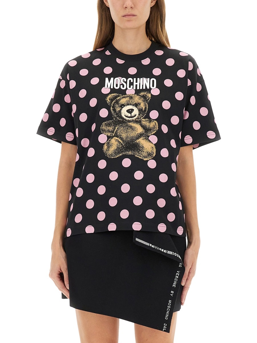 Moschino Graphic Polka Dot Crew Neck Top In Black