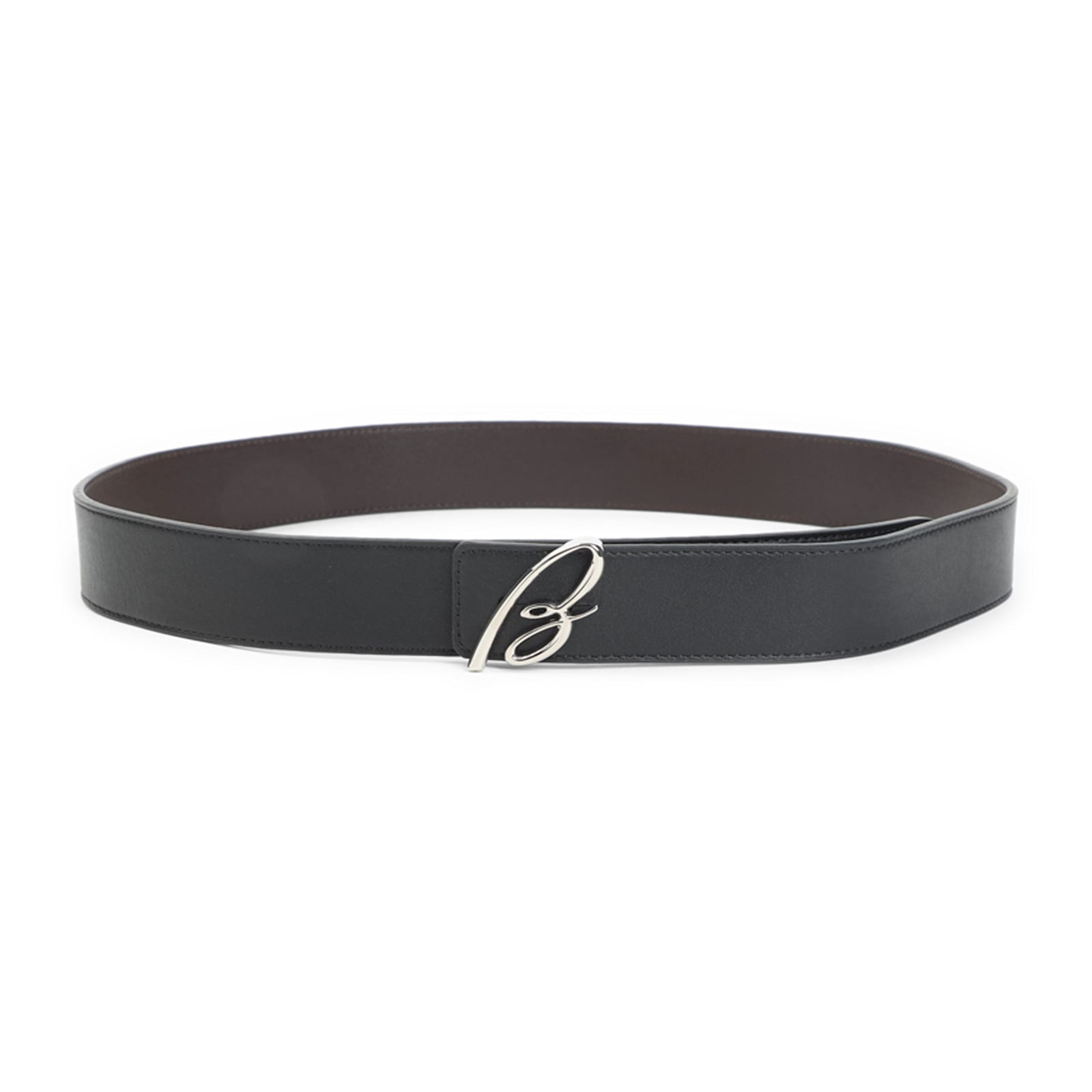 Brioni Dual-tone Leather Belt With Signature B Buckle In Black