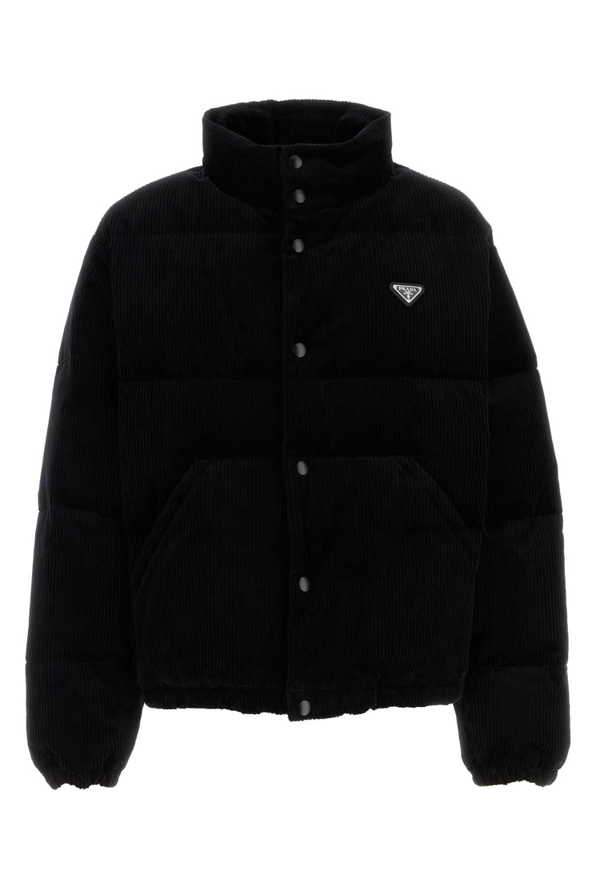 Shop Prada Black Corduroy Down Jacket In Nero