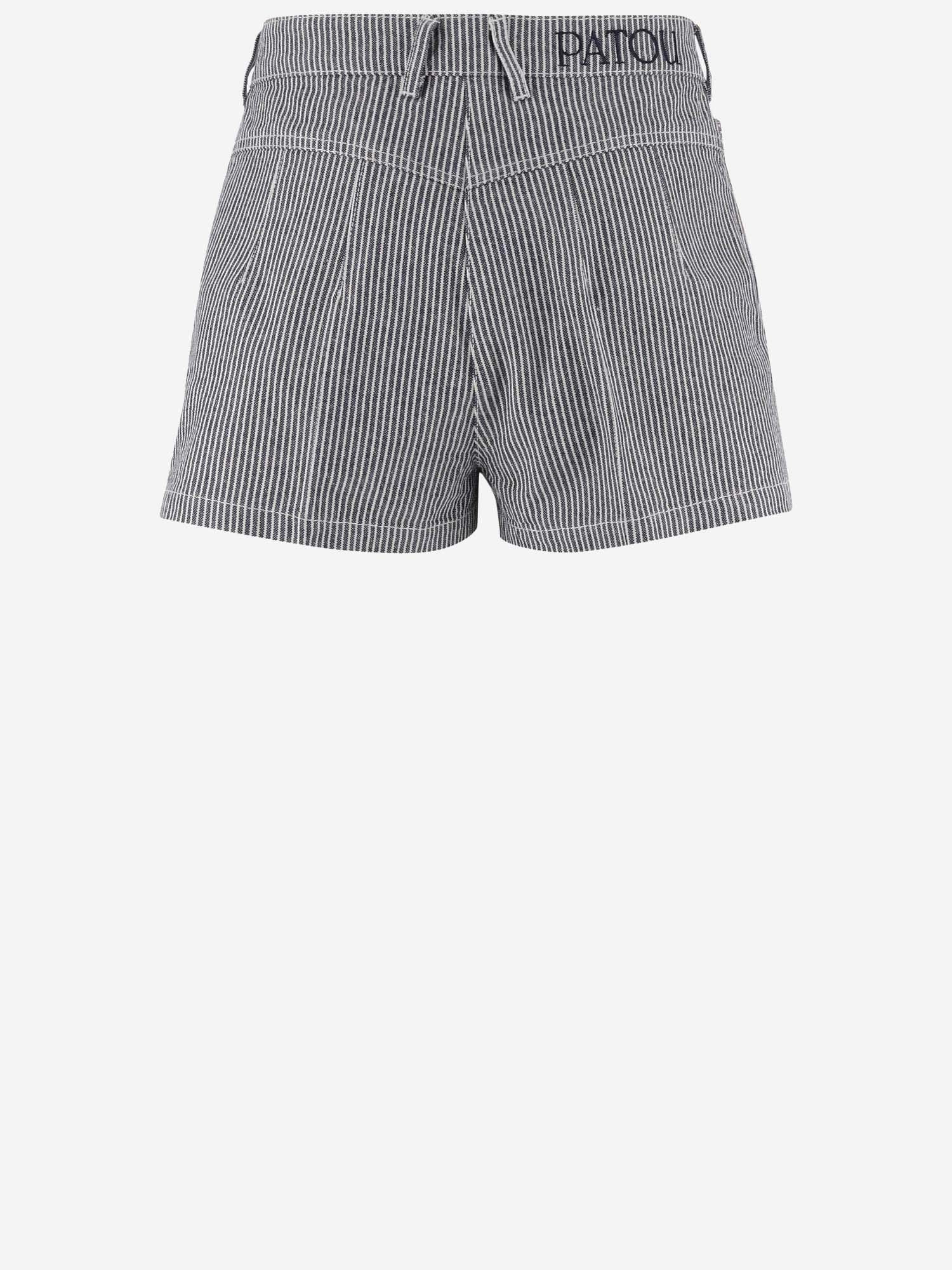 Shop Patou Cotton Short Trousers With Striped Pattern In Navy Striped