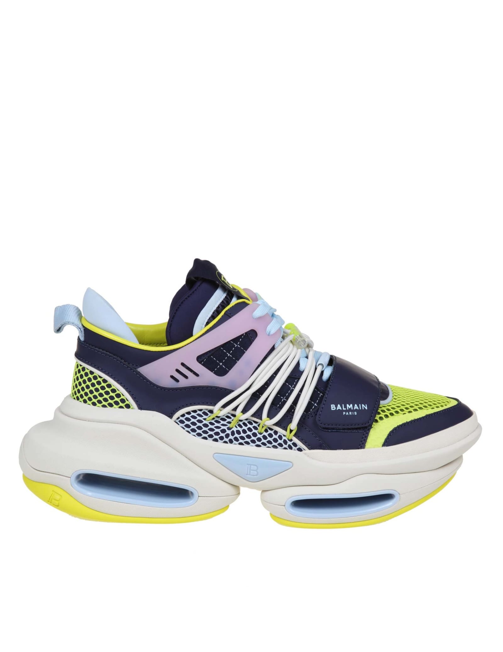 Balmain B-bold Sneakers In Multicolor Leather And Mesh