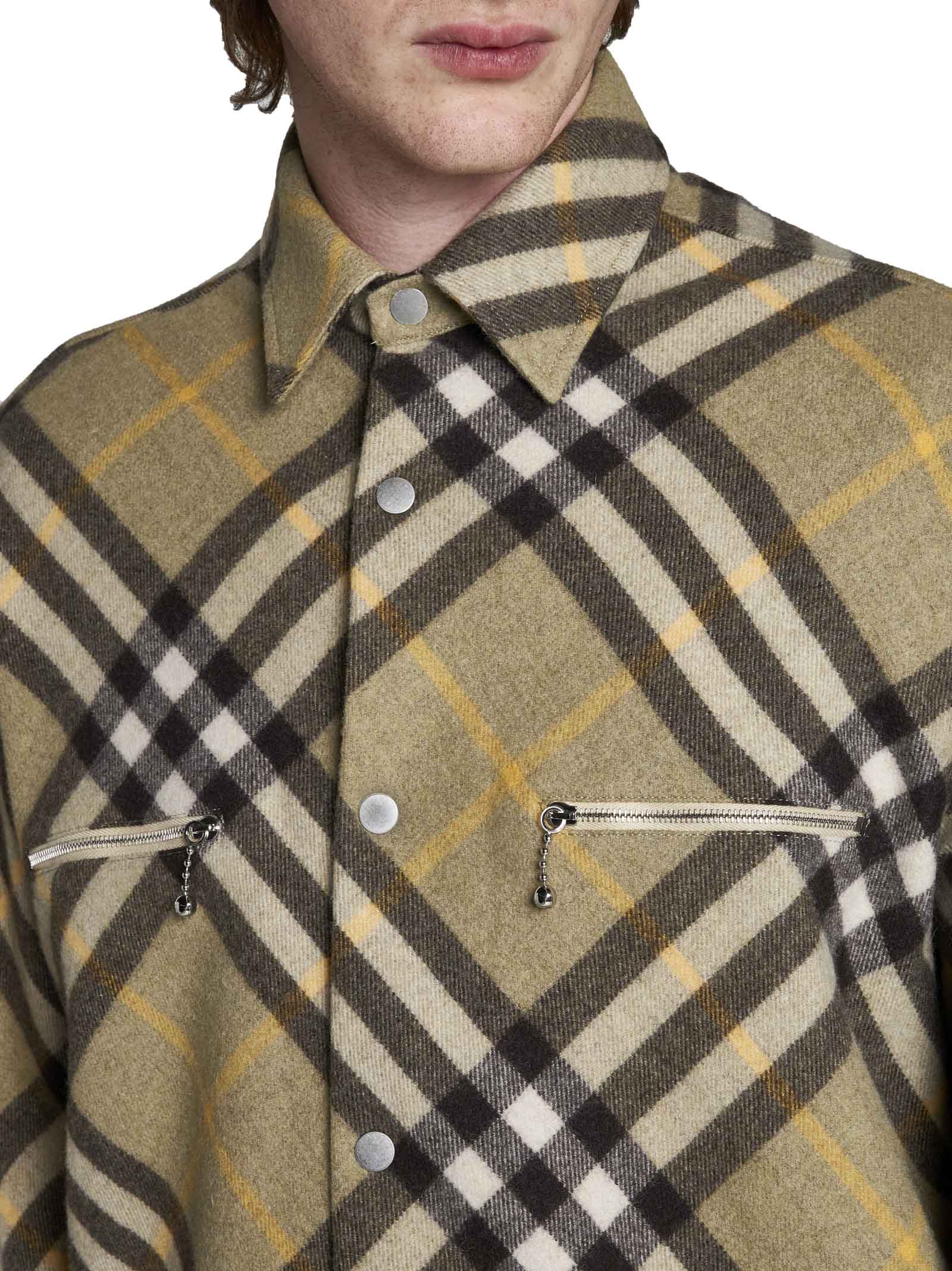 Burberry Check Wool Blend Overshirt In Green