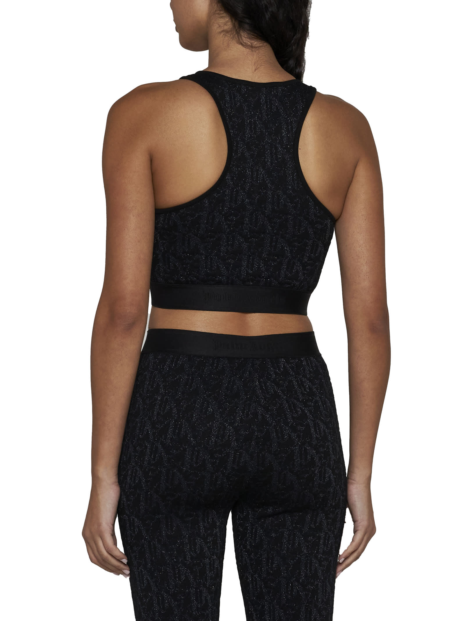 Palm Angels Monogram Jacquard Cropped Top In Black Black